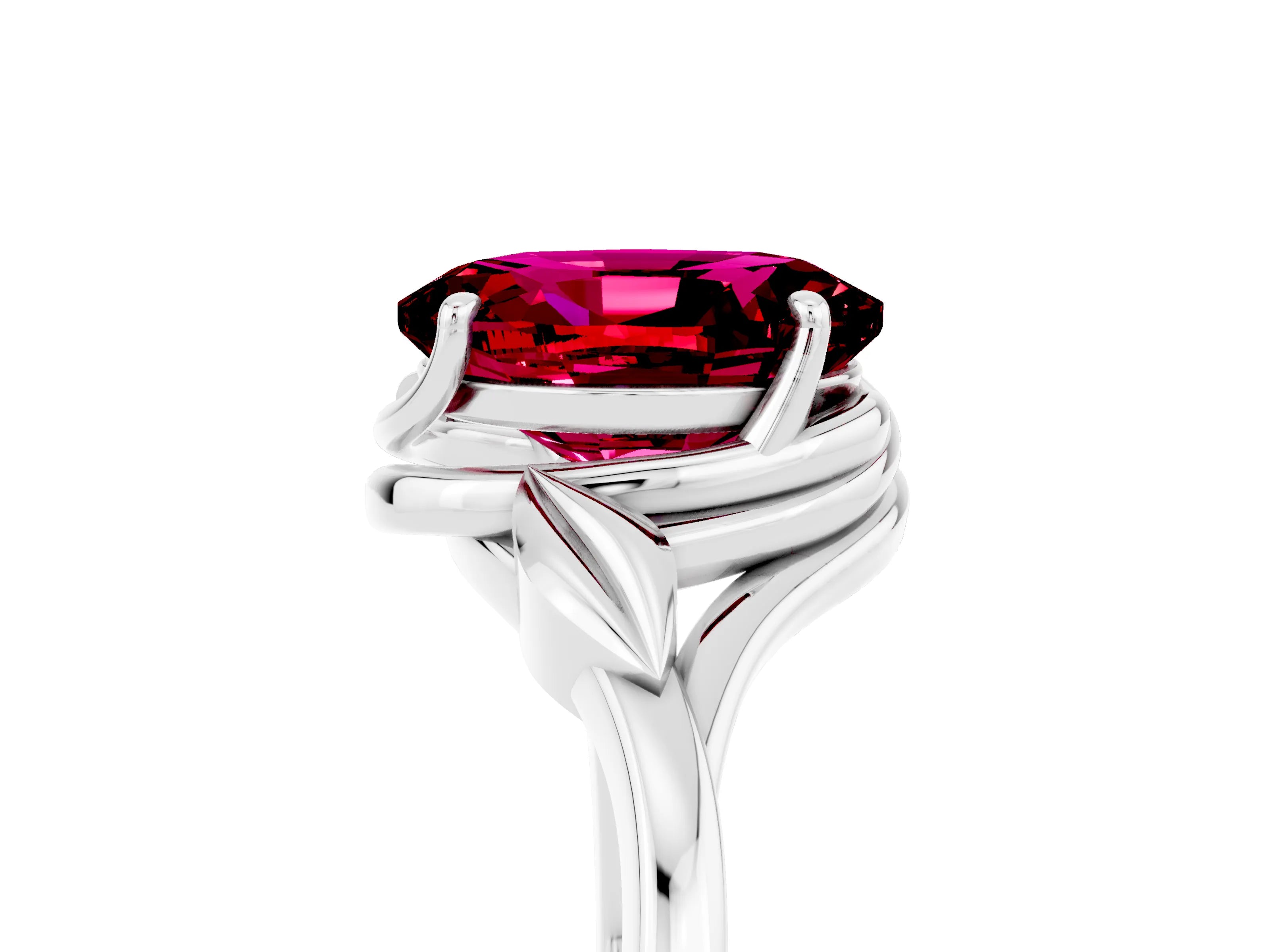 White gold Oval Cut Garnet Solitaire Ring with Twist Band and Four-Prong Setting_41