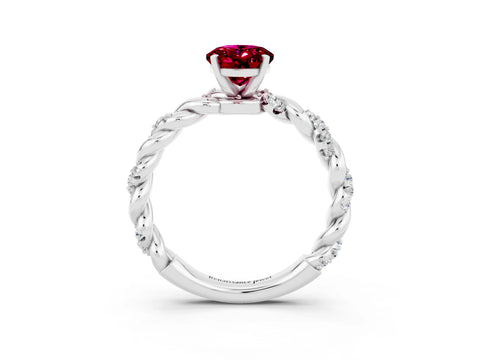 White gold Oval Cut Garnet Solitaire Ring with Twisted Band and Pavé Accents_3