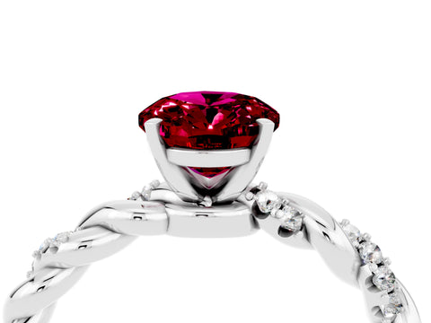 White gold Oval Cut Garnet Solitaire Ring with Twisted Band and Pavé Accents_4