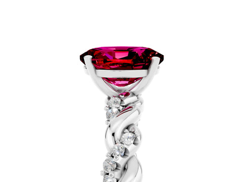 White gold Oval Cut Garnet Solitaire Ring with Twisted Band and Pavé Accents_5