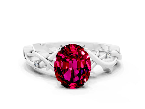 White gold Oval Cut Garnet Solitaire Ring with Twisted Band and Prong Setting_12