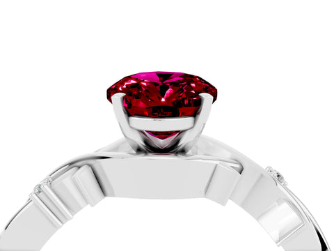 White gold Oval Cut Garnet Solitaire Ring with Twisted Band and Prong Setting_16