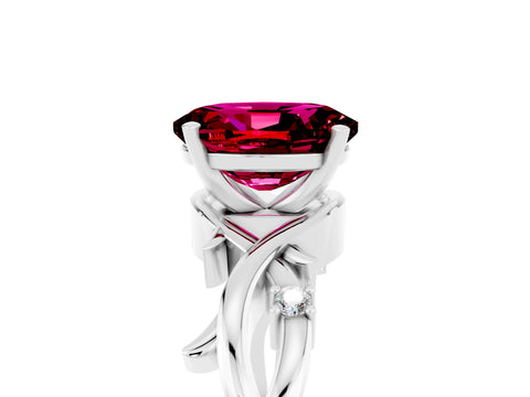 White gold Oval Cut Garnet Solitaire Ring with Twisted Band and Prong Setting_17