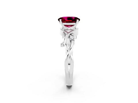 White gold Oval Cut Garnet Solitaire Ring with Twisted Band and Prong Setting_2