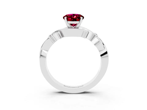 White gold Oval Cut Garnet Solitaire Ring with Twisted Band and Prong Setting_3