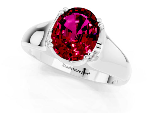 White gold Oval Cut Garnet Solitaire Ring with Wide Band and Prong Setting_1