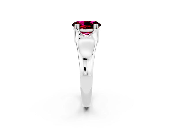 White gold Oval Cut Garnet Solitaire Ring with Wide Band and Prong Setting