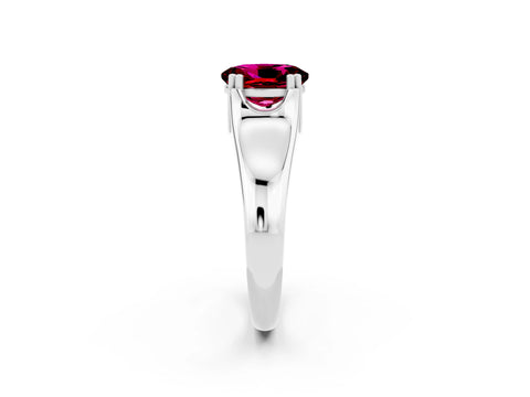 White gold Oval Cut Garnet Solitaire Ring with Wide Band and Prong Setting_2
