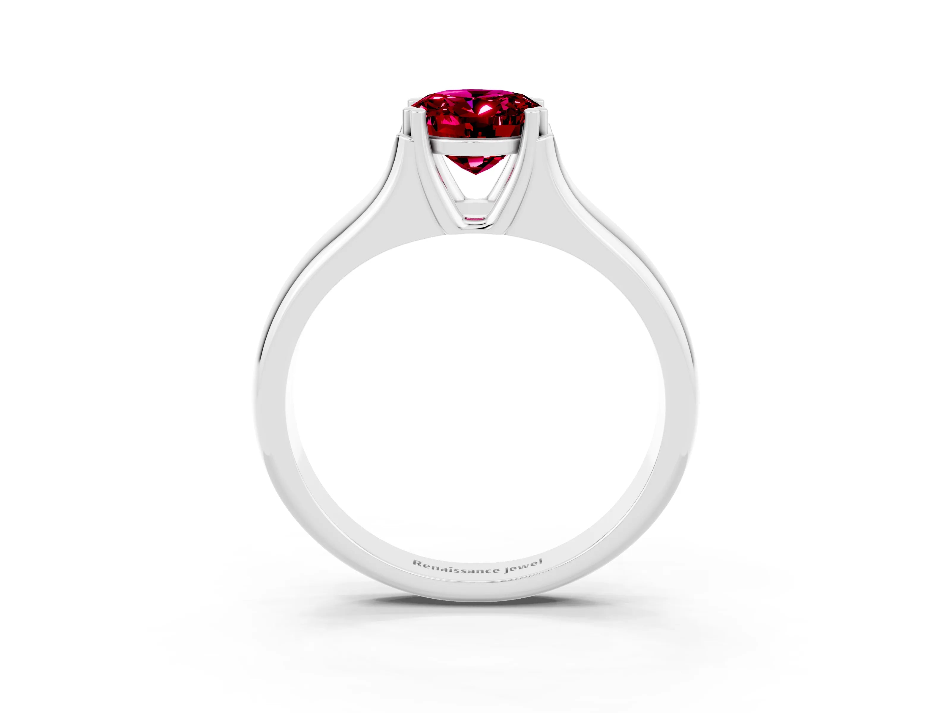 White gold Oval Cut Garnet Solitaire Ring with Wide Band and Prong Setting_3