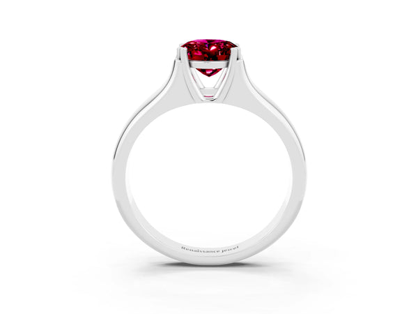 Silver Oval Cut Garnet Solitaire Ring with Wide Band and Prong Setting