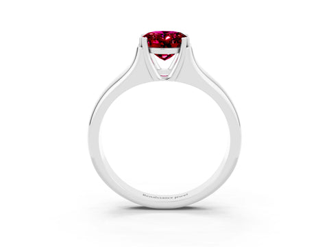 White gold Oval Cut Garnet Solitaire Ring with Wide Band and Prong Setting_3