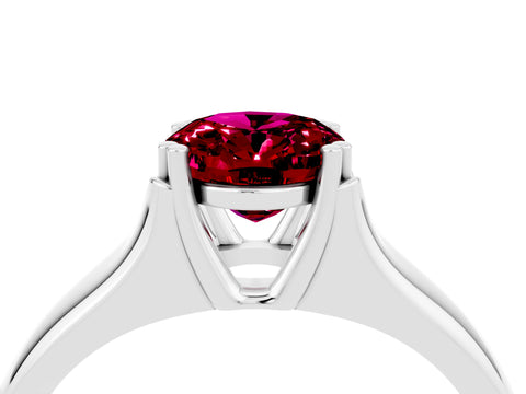 White gold Oval Cut Garnet Solitaire Ring with Wide Band and Prong Setting_4