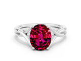 White gold Oval Cut Garnet Solitaire Twist Band Prong Setting Ring_54