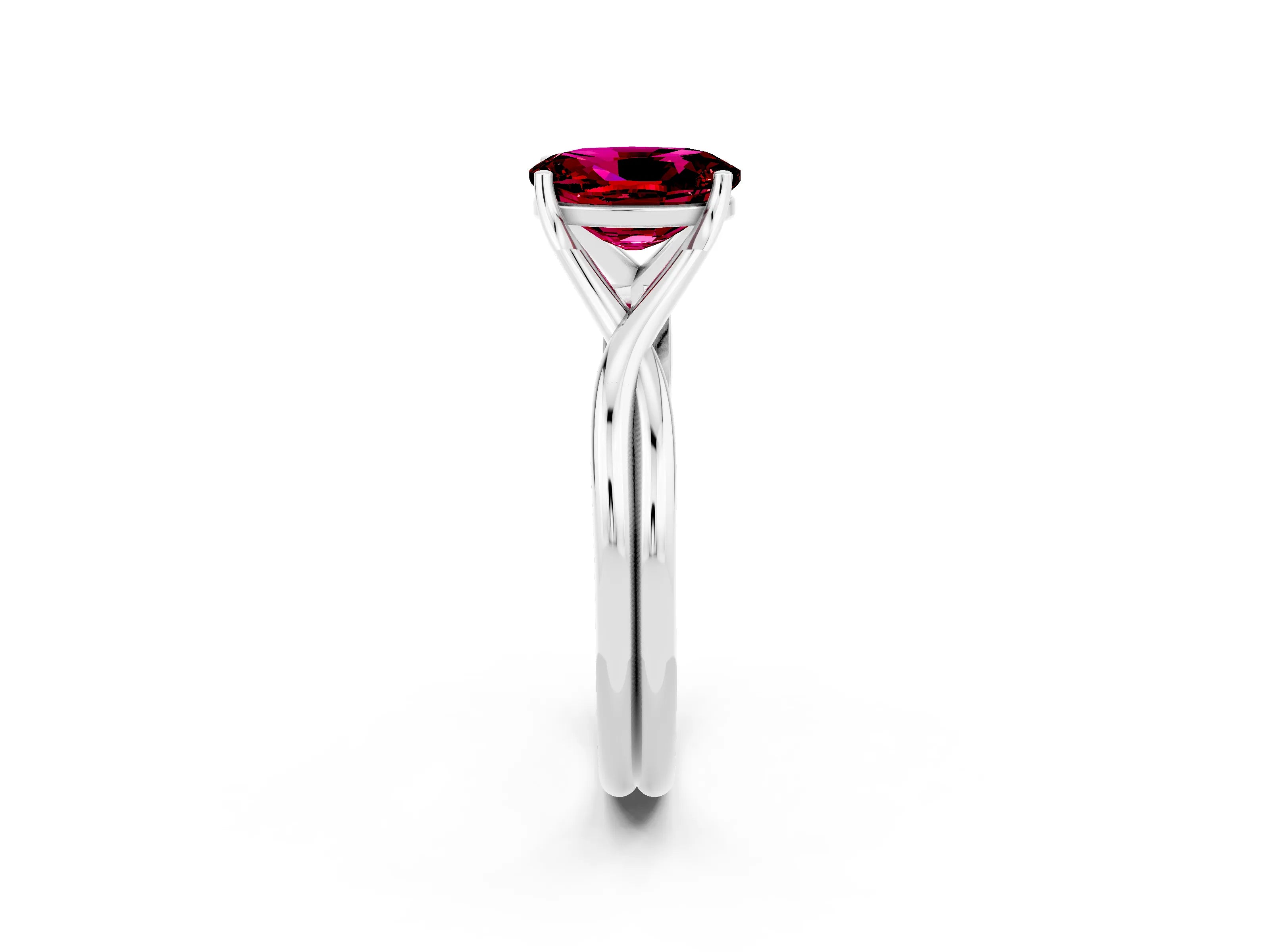 White gold Oval Cut Garnet Solitaire Twist Band Prong Setting Ring_56