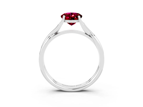 White gold Oval Cut Garnet Solitaire Twist Band Prong Setting Ring