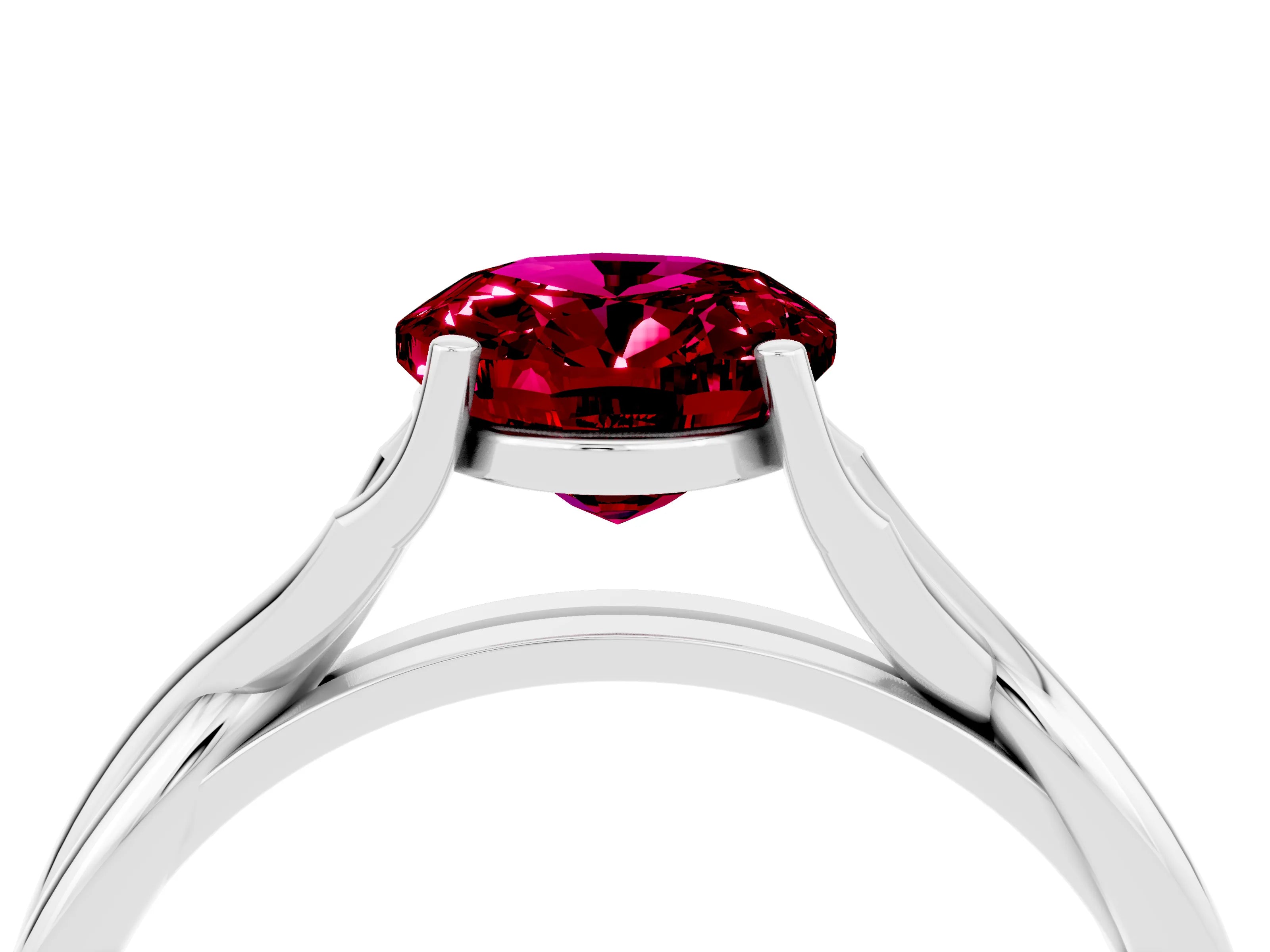 White gold Oval Cut Garnet Solitaire Twist Band Prong Setting Ring_58