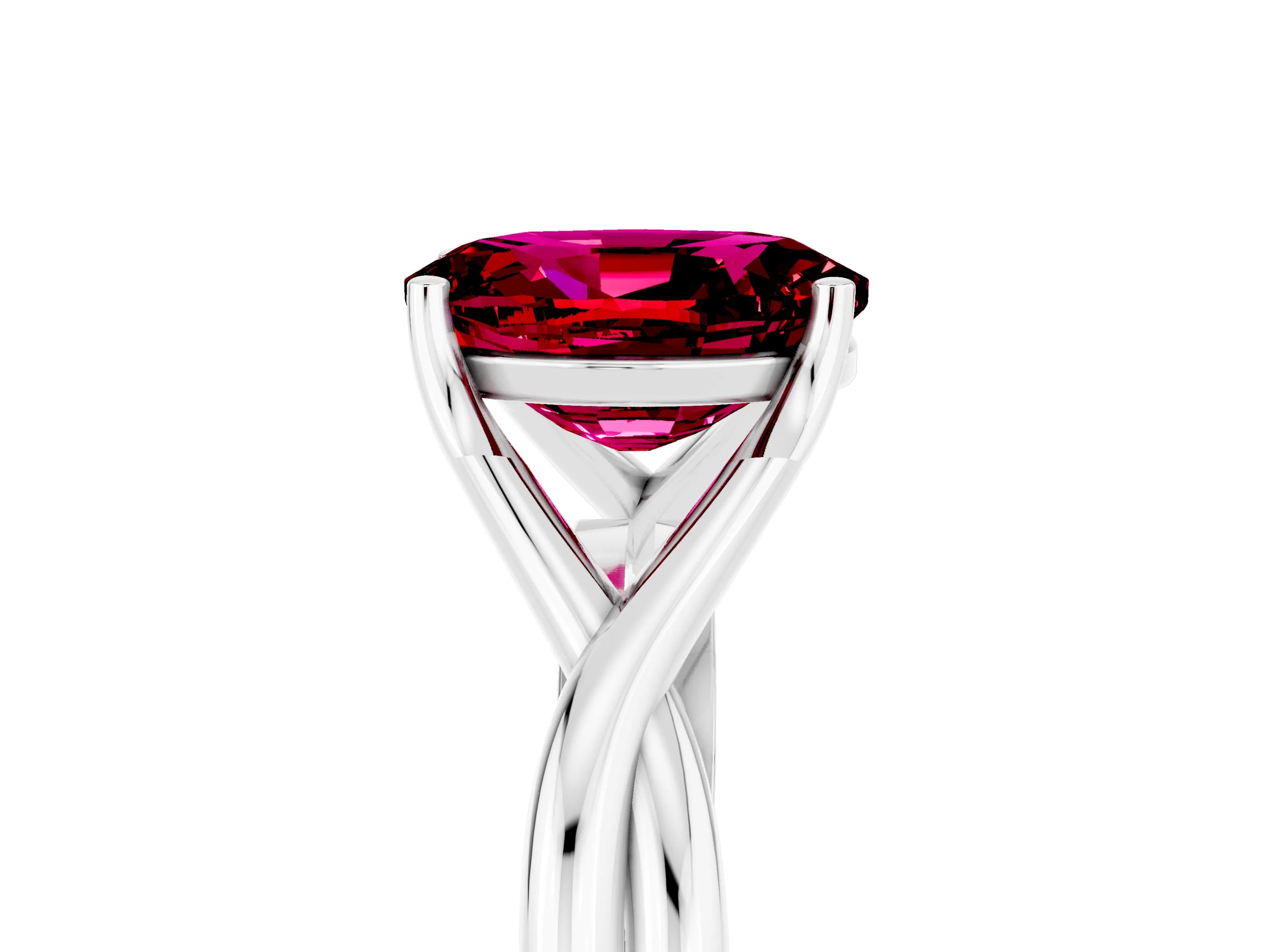 White gold Oval Cut Garnet Solitaire Twist Band Prong Setting Ring_59
