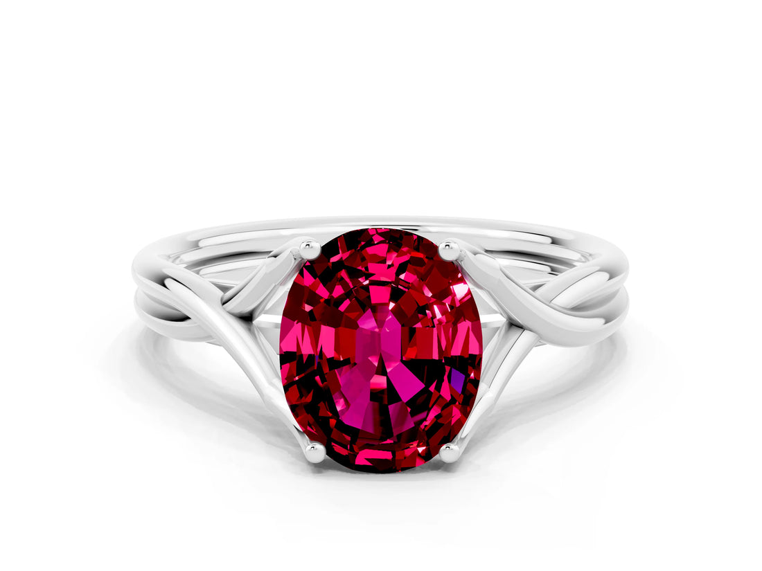 White gold Oval Cut Garnet Solitaire Twist Band Prong Setting Ring_60