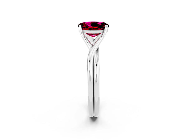 Silver Oval Cut Garnet Solitaire Twist Band Prong Setting Ring