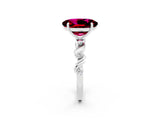 White gold Oval Cut Garnet Solitaire Twisted Band with Round  Accents and Prong Setting_14