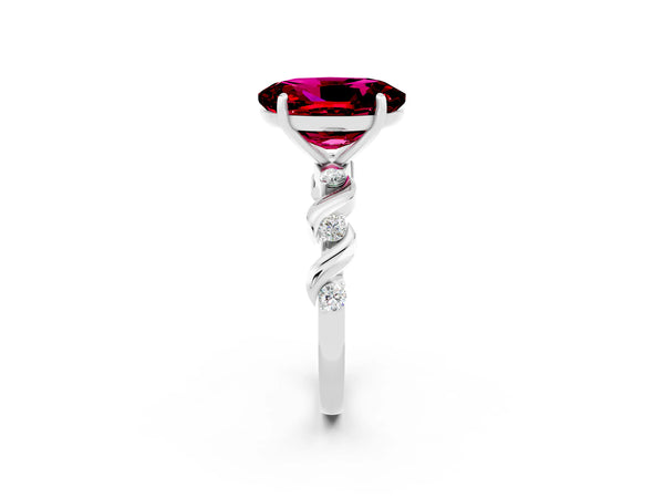 Silver Oval Cut Garnet Solitaire Twisted Band with Round  Accents and Prong Setting