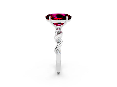 White gold Oval Cut Garnet Solitaire Twisted Band with Round  Accents and Prong Setting_14