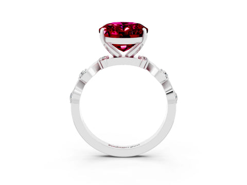 White gold Oval Cut Garnet Solitaire Twisted Band with Round  Accents and Prong Setting_15