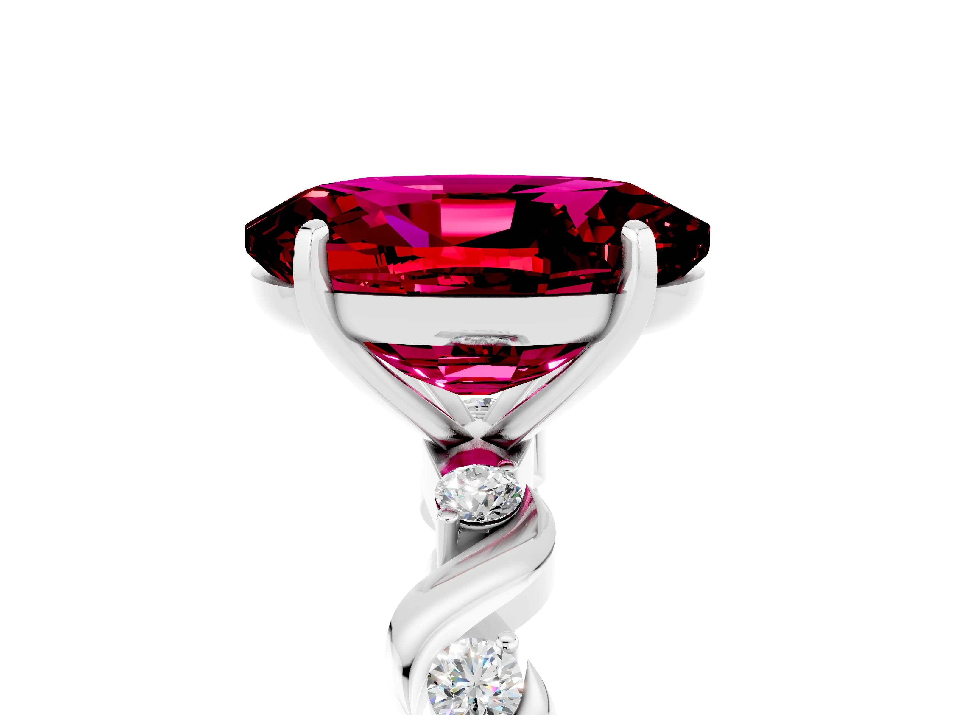 White gold Oval Cut Garnet Solitaire Twisted Band with Round  Accents and Prong Setting_17