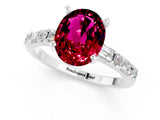 White gold Oval Cut Garnet Solitaire with Side Baguettes and Channel Set Band_1