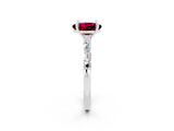White gold Oval Cut Garnet Solitaire with Side Baguettes and Channel Set Band_2
