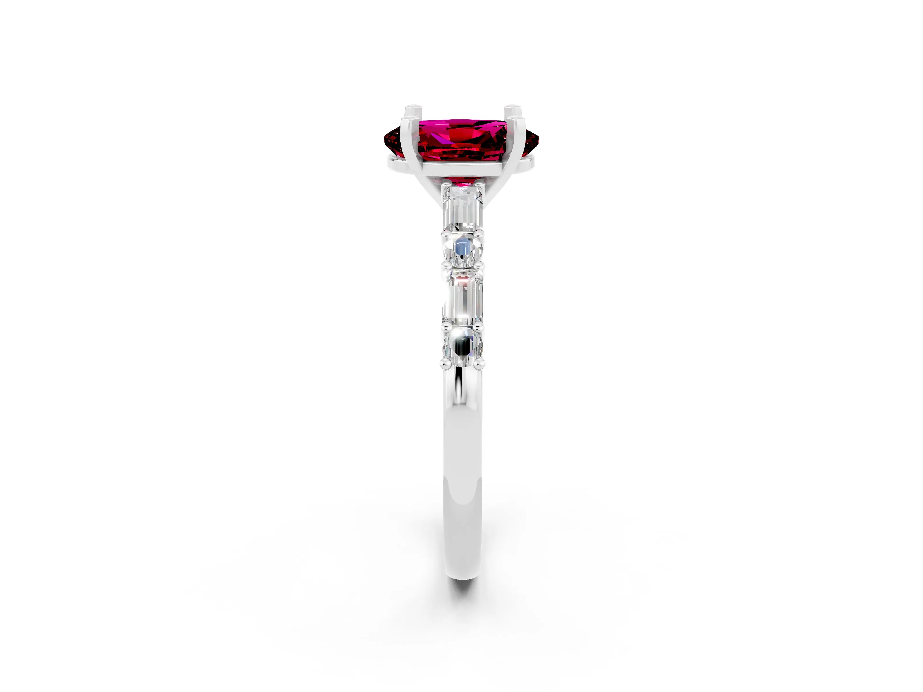 White gold Oval Cut Garnet Solitaire with Side Baguettes and Channel Set Band_2