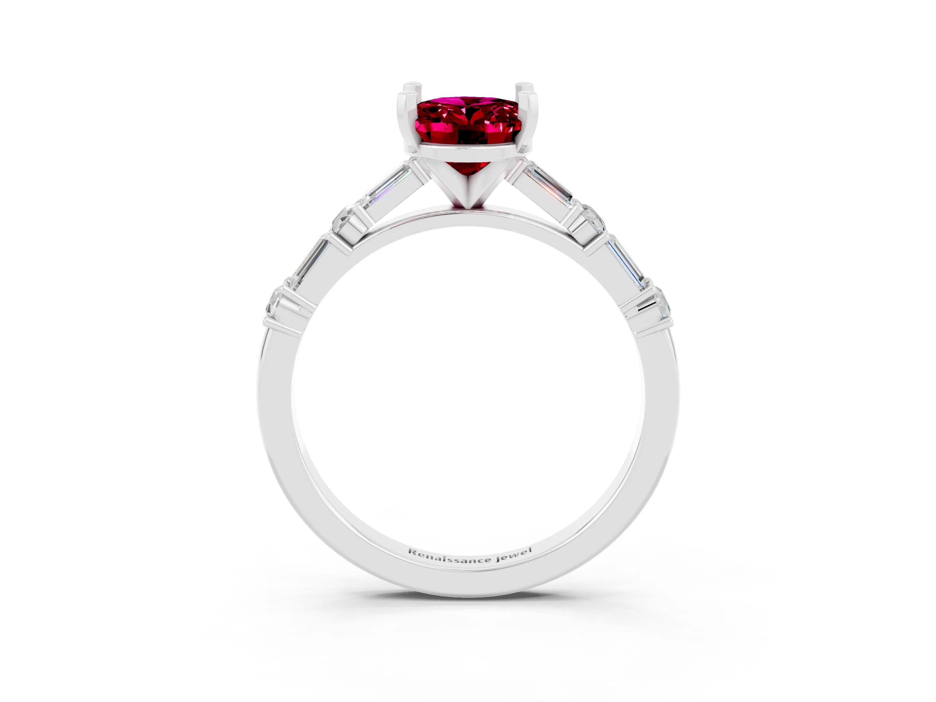 White gold Oval Cut Garnet Solitaire with Side Baguettes and Channel Set Band_3