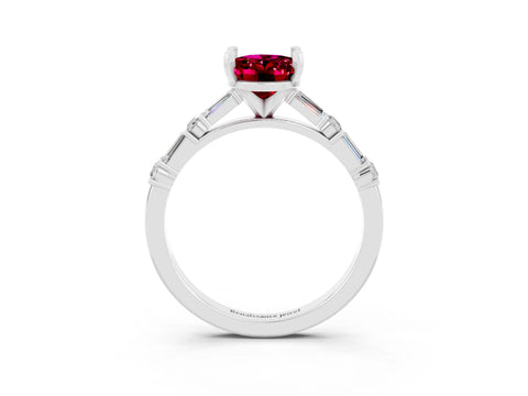 White gold Oval Cut Garnet Solitaire with Side Baguettes and Channel Set Band_3