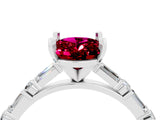 White gold Oval Cut Garnet Solitaire with Side Baguettes and Channel Set Band_4