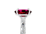 White gold Oval Cut Garnet Solitaire with Side Baguettes and Channel Set Band_5