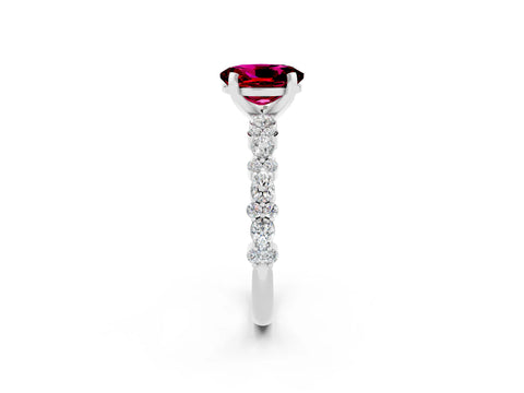 White gold Oval Cut Garnet Solitaire with Side Stones, Pave Band, Four-Prong Setting_38