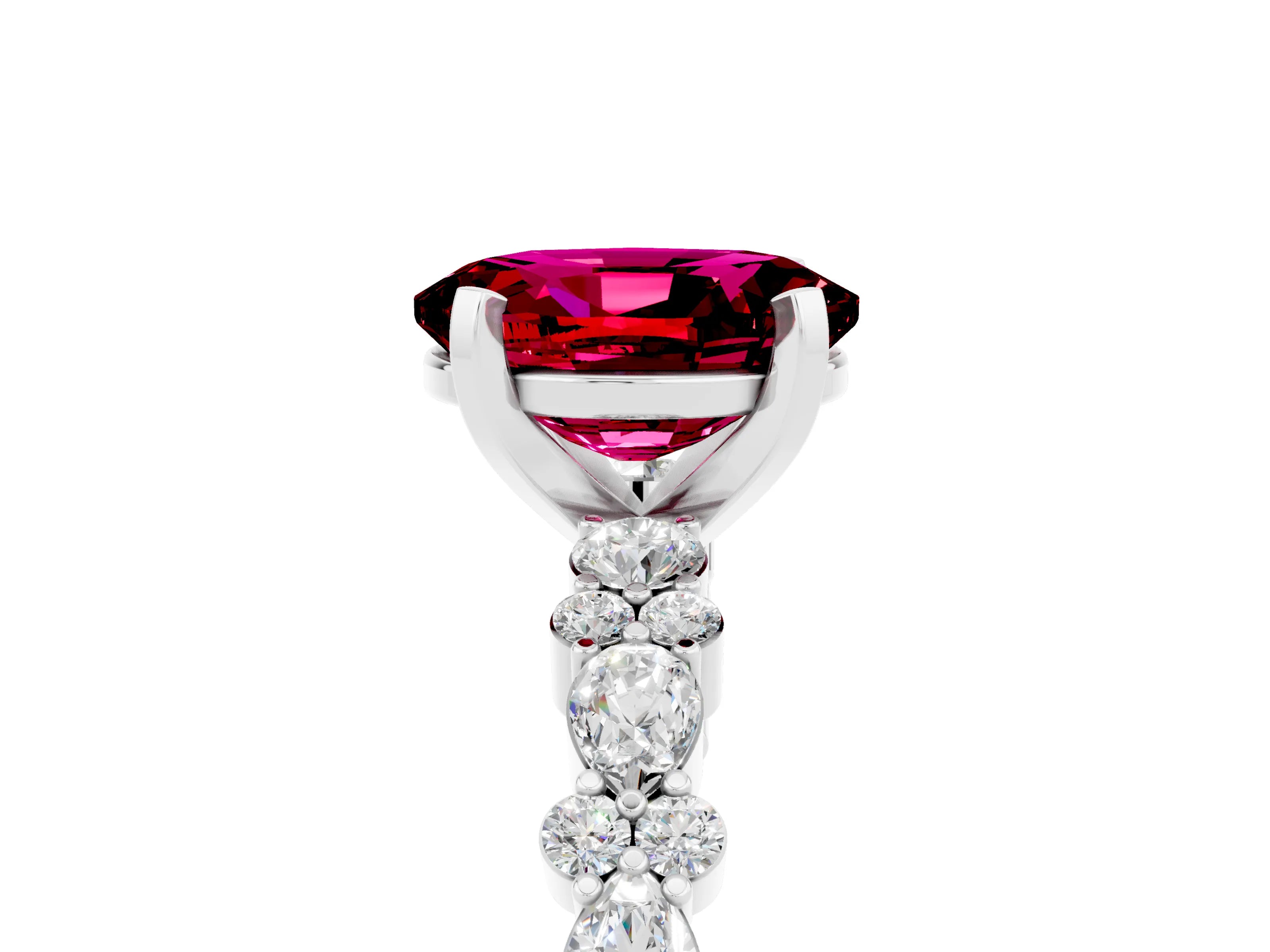 White gold Oval Cut Garnet Solitaire with Side Stones, Pave Band, Four-Prong Setting_41