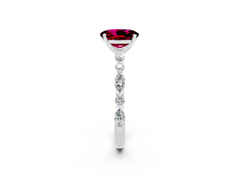 White gold Oval Cut Garnet Solitaire with Side Stones on a Pavé Band and Four-Prong Setting_2