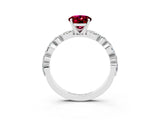 White gold Oval Cut Garnet Solitaire with Side Stones on a Pavé Band and Four-Prong Setting_3