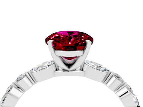 White gold Oval Cut Garnet Solitaire with Side Stones on a Pavé Band and Four-Prong Setting_4