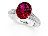 White gold Oval Cut Garnet Split Shank Engagement Ring with Pavé Band_1