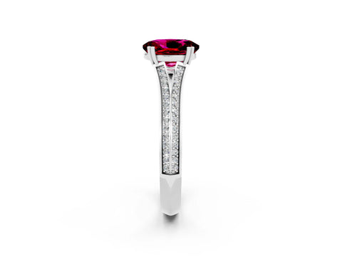 White gold Oval Cut Garnet Split Shank Engagement Ring with Pavé Band_2