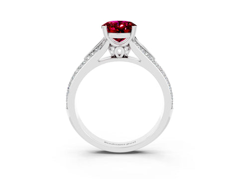 White gold Oval Cut Garnet Split Shank Engagement Ring with Pavé Band_3