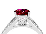 White gold Oval Cut Garnet Split Shank Engagement Ring with Pavé Band_4
