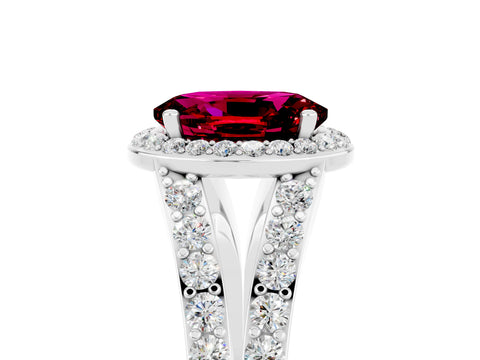 White gold Oval Cut Garnet Split Shank Halo Ring with Four-Prong Setting_17