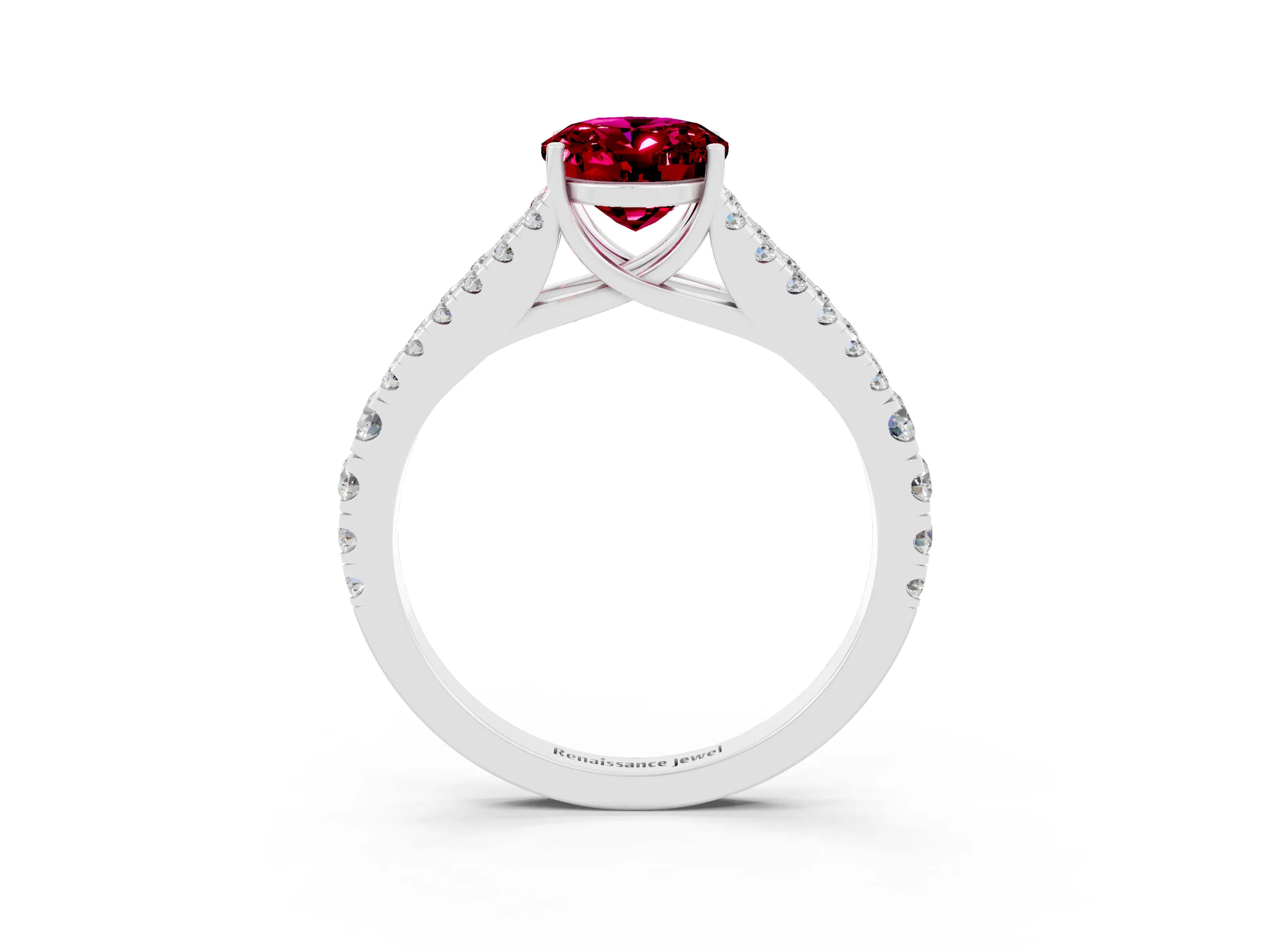 White gold Oval Cut Garnet Split Shank Pavé Engagement Ring with Four-Prong Setting_33