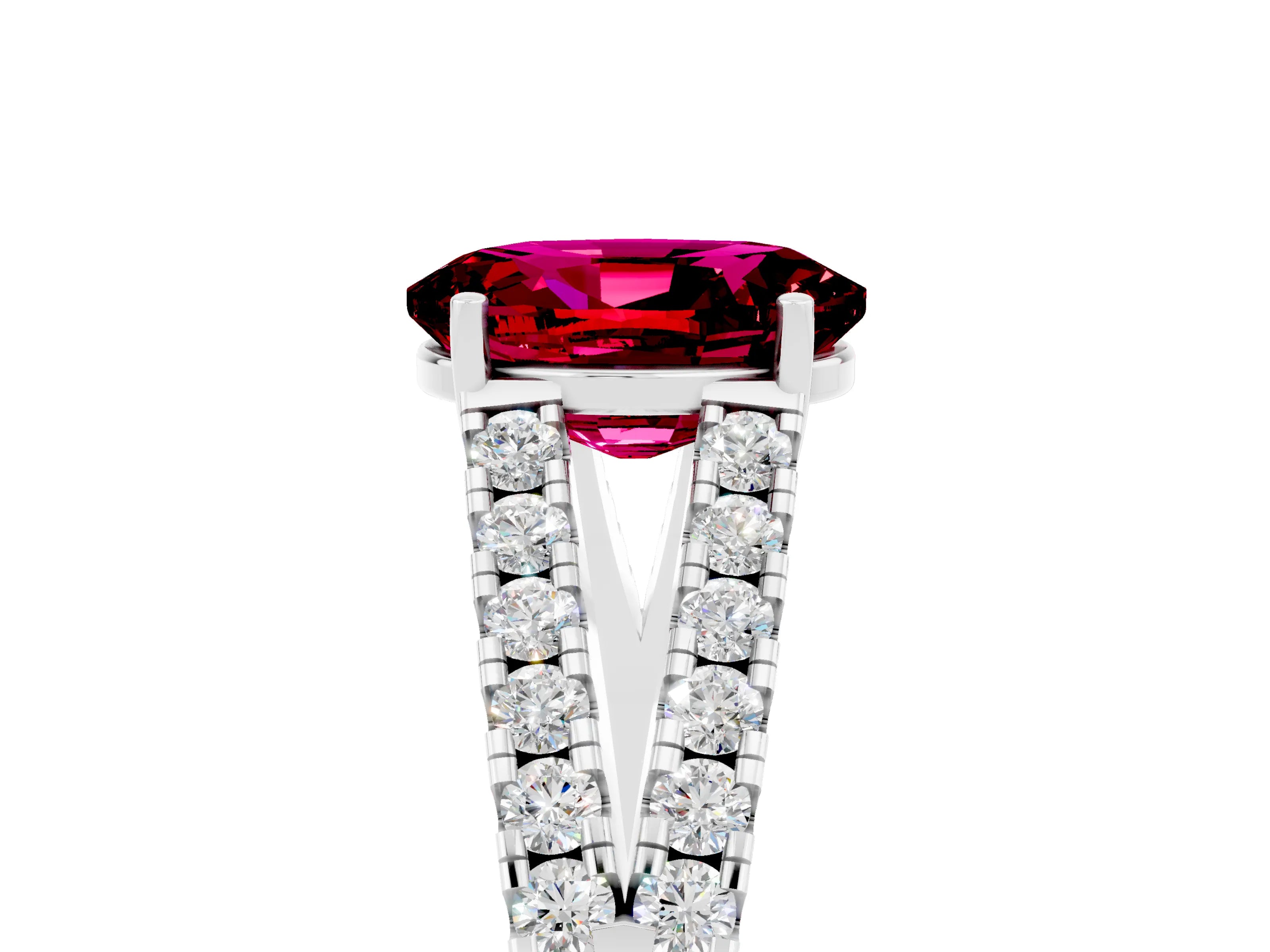 White gold Oval Cut Garnet Split Shank Pavé Engagement Ring with Four-Prong Setting_35