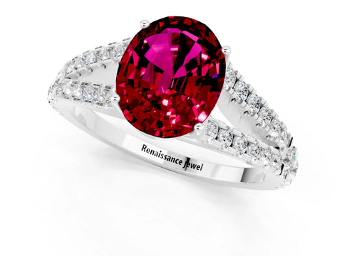 White gold Oval Cut Garnet Split Shank Pavé Engagement Ring with Four-Prong Setting_37