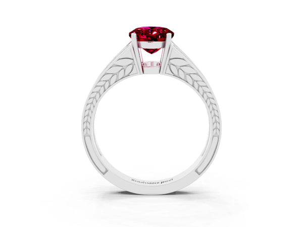 Platinum Oval Cut Garnet Split Shank Ring with Pavé Band and Four-Prong Setting