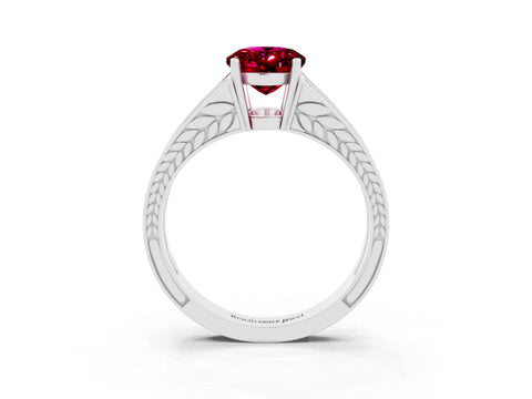 White gold Oval Cut Garnet Split Shank Ring with Pavé Band and Four-Prong Setting_3